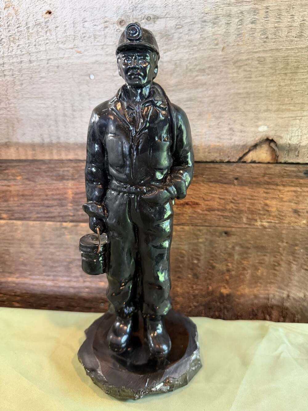 Vintage Coal Miner Hand-Carved Statue Made of Coal